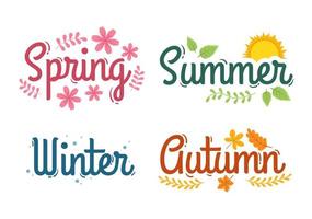 scenario di il quattro le stagioni di natura con paesaggio molla, estate, autunno e inverno nel modello mano disegnato cartone animato piatto stile illustrazione vettore