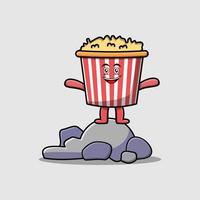 carino cartone animato Popcorn personaggio in piedi nel pietra vettore