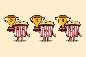 impostato di carino cartone animato Popcorn Tenere trofeo vettore