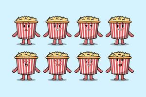 impostato kawaii Popcorn cartone animato personaggio espressione vettore