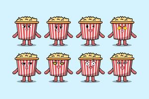 impostato kawaii Popcorn cartone animato personaggio espressione vettore