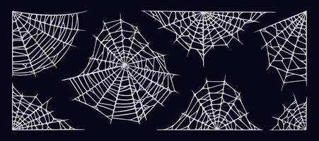 ragnatele impostato isolato su nero sfondo. spaventoso Halloween ragnatele per montatura e striscioni. vettore illustrazione
