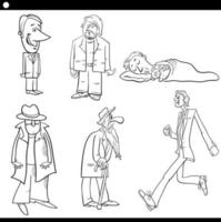 cartone animato divertente uomini comico personaggi impostato colorazione pagina vettore