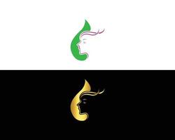 donne viso per logo design bellezza pelle cura con verde foglia e oro colore vettore concetto.