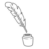 penna d'oca penna e vaso di inchiostro. Vintage ▾ piuma. il strumento di classico poeta. cartone animato illustrazione vettore