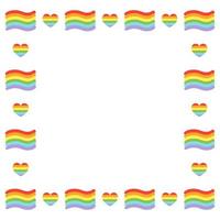 illustrazione vettoriale di bordo quadrato senza cuciture. cornice con cuori semplici e bandiere in stile doodle - orgoglio, amore, spazio per la copia dello slogan della parata gay. diritti lgbt