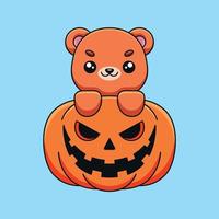 carino zucca orso Halloween cartone animato portafortuna scarabocchio arte mano disegnato concetto vettore kawaii icona illustrazione