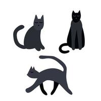 mano disegnato nero gatti impostare. vettore nero gatto illustrazione