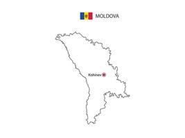 mano disegnare magro nero linea vettore di moldova carta geografica con capitale città kishinev su bianca sfondo.