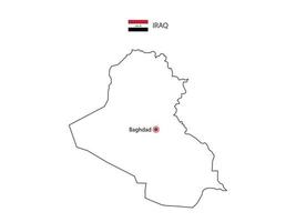 mano disegnare magro nero linea vettore di Iraq carta geografica con capitale città baghdad su bianca sfondo.