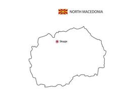 mano disegnare magro nero linea vettore di nord macedonia carta geografica con capitale città skopje su bianca sfondo.