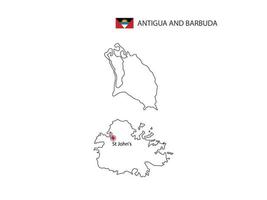 mano disegnare magro nero linea vettore di antigua e barbuda carta geografica con capitale città st. di Giovanni su bianca sfondo.