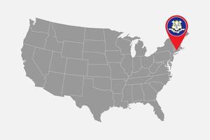 carta geografica pointer con bandiera di Connecticut. vettore illustrazione.