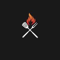 barbecue logo con bbq logotipo e fuoco concetto nel combinazione con spatola vettore