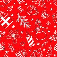 modello senza cuciture di natale, elementi di doodle di stile disegnato a mano. illustrazione vettoriale. vettore