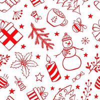 modello senza cuciture di natale, elementi di doodle di stile disegnato a mano. illustrazione vettoriale. vettore