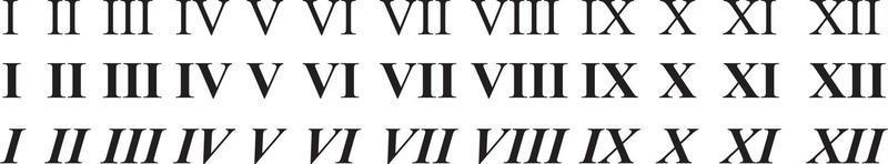 impostato di romano numeri isolato su bianca sfondo. numeri a partire dal uno per dodici. vettore