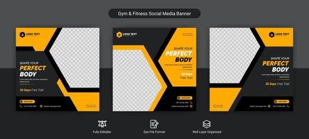 modello di banner post social media palestra e fitness vettore