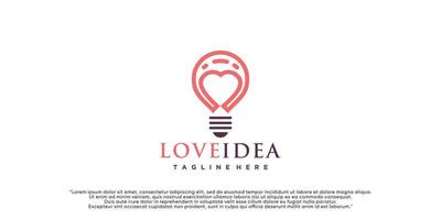 amore idea con lampadina lampada e cuore logo premio vettore