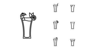 Sette imposta di morbido bevanda bicchiere linea icone. con cannuccia, ciliegia, Limone e ombrello. semplice, linea, silhouette e pulito stile. nero e bianca. adatto per simboli, segni, icone o loghi vettore