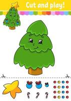 abete albero. tagliare e colla. colore attività foglio di lavoro per bambini. gioco per bambini. cartone animato carattere. vettore illustrazione.