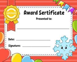 premio certificare modello. colorato scuola e prescolastico diploma. per bambini e bambini. vettore illustrazione.