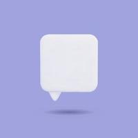 vuoto bianca 3d discorso bolla icona. cartone animato piazza sagomato Messaggio scatola isolato su viola sfondo. sociale rete, chattare. realistico vettore design elemento.