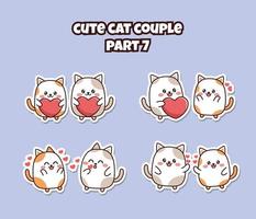 impostato di carino kawaii coppia poco gatto per sociale media etichetta emoji caduta nel amore emoticon vettore