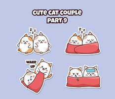impostato di carino kawaii coppia poco gatto per sociale media etichetta emoji dormire malato e scia su emoticon vettore