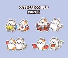impostato di carino kawaii coppia poco gatto per sociale media etichetta emoji in viaggio shopping autoscatto no i soldi emoticon vettore