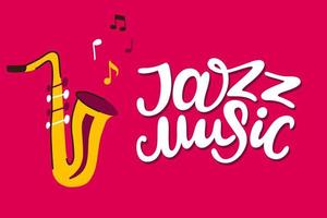 lettering poster musica jazz con sassofono e note vettore