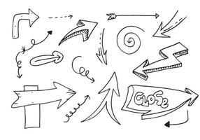 scarabocchiare elementi di design. frecce disegnate a mano isolate su sfondo bianco. illustrazione vettoriale. vettore