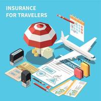 assicurazione per i viaggiatori isometrico sfondo vettore