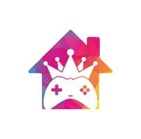 gioco re casa forma concetto logo icona design. gioco corona telecomando da gioco icona logo modello vettore