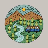 campeggio e avventura con furgone grafico illustrazione vettore arte maglietta design
