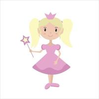 carino poco Principessa ragazza nel un' rosa vestito con bionda capelli. cartone animato illustrazione per bambini vestiario. uso per Stampa, superficie disegno, moda indossare vettore