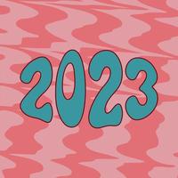 2023 numeri su astratto trippy sfondo. nuovo anno 2023 lettering Vintage ▾ Groovy carta. vettore illustrazione nel di moda retrò design. 60s 70s stile positivo manifesto