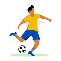 calcio giocatore calci un' sfera. piatto design illustrazione vettore