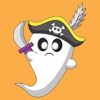 carino fantasma pirata. disegnare illustrazione nel colore vettore