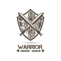grunge stile scudo e attraversato spada icona, guerriero emblema logo, vettore