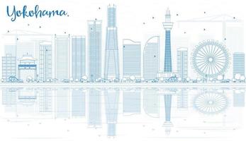 schema Yokohama orizzonte con blu edifici e riflessi. vettore