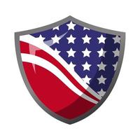 scudo con americano bandiera distintivo, indipendenza giorno concetto piatto progettato vettore illustrazione