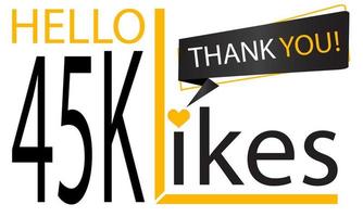 Grazie 45k design piace. festeggiare 45000 o quaranta cinque mille piace. vettore illustrazione.