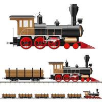 antica locomotiva a vapore e vagoni vettore