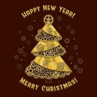 prefabbricato cartolina con Natale albero fatto di brillante ottone, oro metallo piatti, ingranaggi, ruote dentate, rivetti nel steampunk stile. vettore