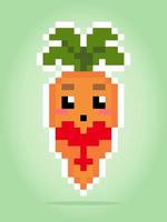 8 po pixel carota kawaii. verdure per gioco risorse nel vettore illustrazione.