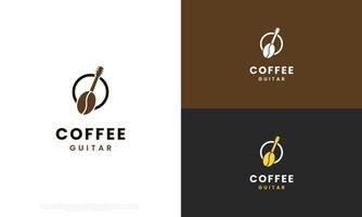 musicista bar logo design. caffè fagiolo combinare con chitarra collo logo vettore