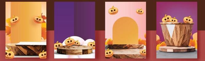 podio palcoscenico autunno Halloween stagione carta arte colorato per mostrare bandiera vendita vettore illustation zucca