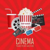 tempo per il poster del film con oggetti di cinema sul rosso