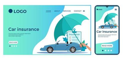 auto modello.assicurazione per il utente interfaccia di il del sito web casa pagina.atterraggio pagina modello.il adattabile design di il smartphone.vettore illustrazione. vettore